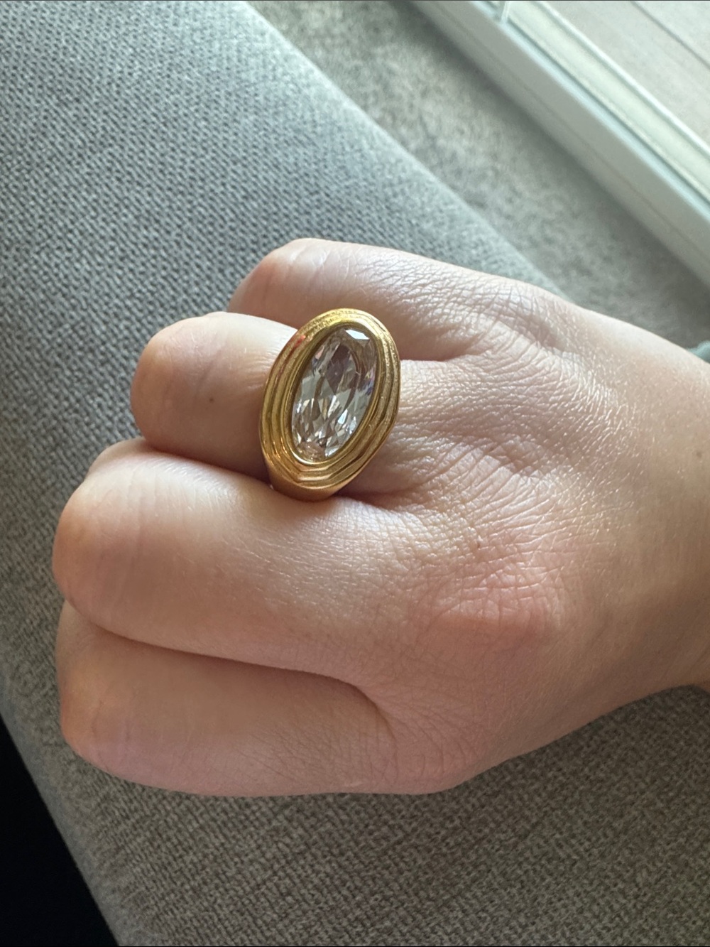 Gold  East to West Bezel Oval Crystal Statement Ring - Women Jewelry